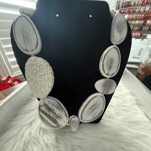 Chicos Chunky Distressed White Painted Wooden Beads